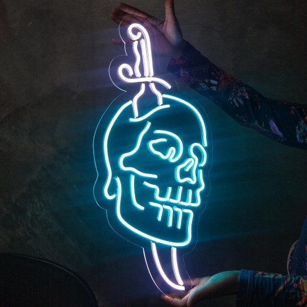 Neon Knifed Skull 1